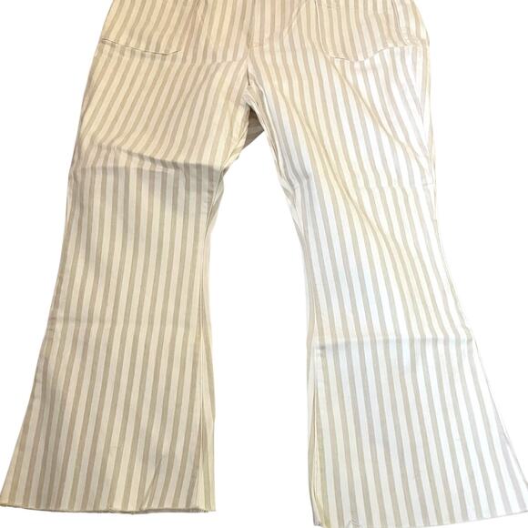 FRAME Women’s Tan+White Striped Le Bardot Crop Flare Raw Edge Denim Pant-size 33 - Picture 10 of 15